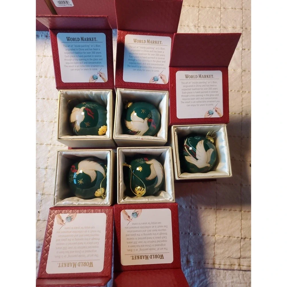 Li Bien World Market Dove Reverse Hand Painted Glass Ornament 2021 NEW Set Of 5‎